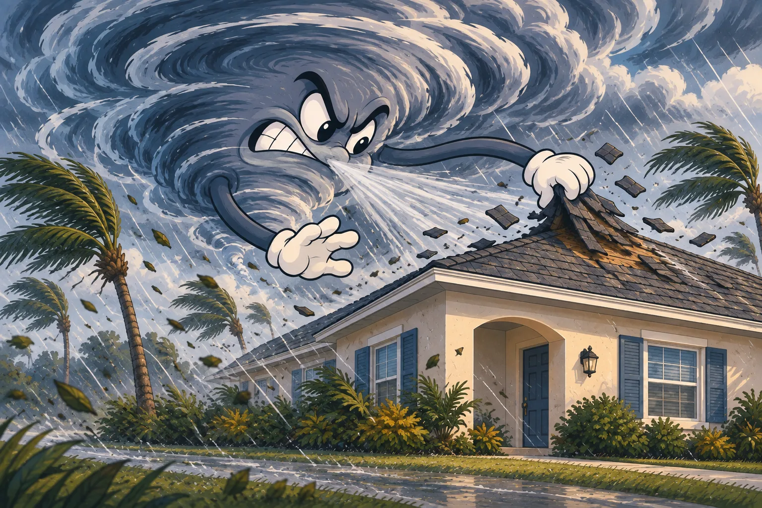 Illustration of a hurricane affecting a Florida home